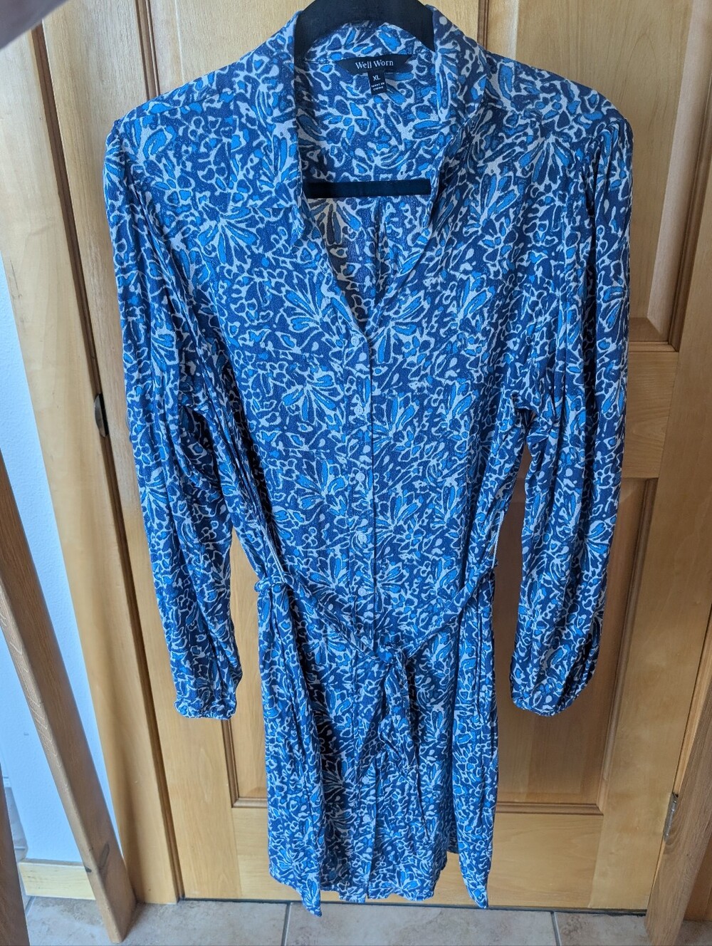 Well Worn Blue Floral Tie-Front Long Sleeve Dress